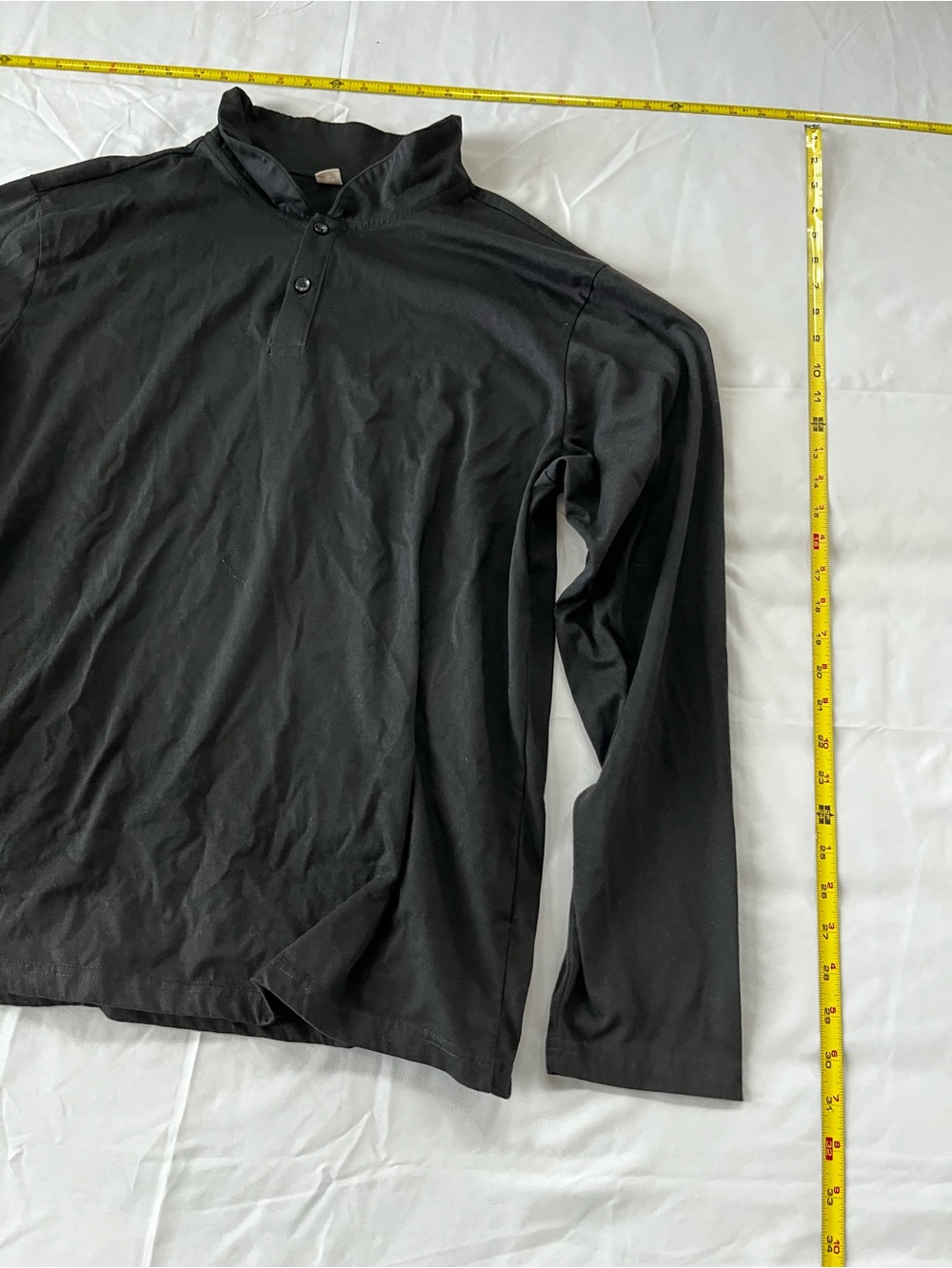 Men's Black Long Sleeve Henley Shirt - Picture 3 of 7